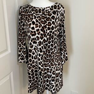 Alfani Leopard Print Bell Sleeve Tunic Mini Dress Metal Embellishment Wm Sz PM